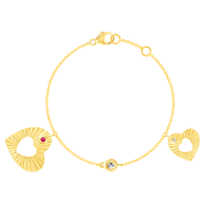 Farfasha Sunkiss Hearts Bracelet In 18K Yellow Gold And Studded With Ruby and Diamond