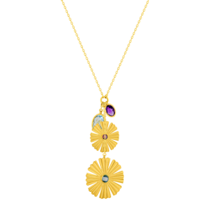 Farfasha Sunkiss Garden 18k Yellow Gold  Necklace with Amethyst, Blue Topaz and Mother of Pearl