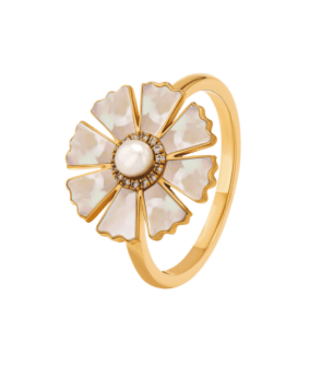 Farfasha Sunkiss Yellow Gold Ring with Pearl, Mother of Pearl and Diamond