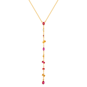 Fireworks Sparks Coloured Gemstones & Diamond Y Necklace 18K Yellow Gold 
