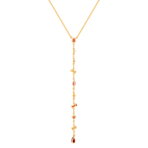 Fireworks Sparks Coloured Gemstones & Diamond Y Necklace 18K Yellow Gold 