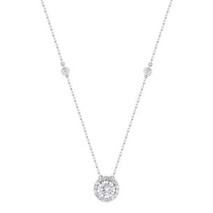 Gaia Round Diamond Necklace in 18K White Gold with Diamond Halo