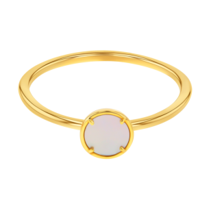 Giulia Circle Motif with White Mother of Pearl 18K Yellow Gold Stackable Ring Size 12