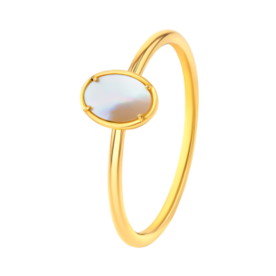 Giulia Oval Motif with White Mother of Pearl 18K Yellow Gold Stackable Ring Size 12