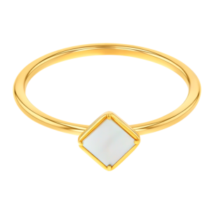 Giulia Rhombus Motif with White Mother of Pearl 18K Yellow Gold Stackable Ring Size 12 