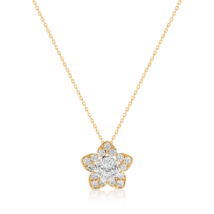 Heart To Heart Star Flower Pendant Chain Yellow Gold  
