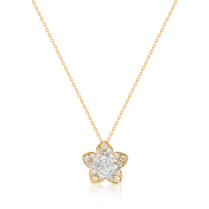 Heart to Heart Star Flower Pendant Chain Yellow Gold 