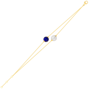 Kiku Glow Two Layered Bracelet in 18K Yellow Gold With a Freshwater Pearl and Lapiz Lazuli Stone