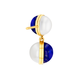 Kiku Glow Sphere Earrings In 18K Yellow Gold With Moonstone and Lapis Lazuli Stones