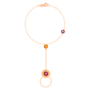 Kanzi Panja in 18K Rose Gold and studded with Raspberry Rhodolite Orange Citrine,
and Purple Amethyst