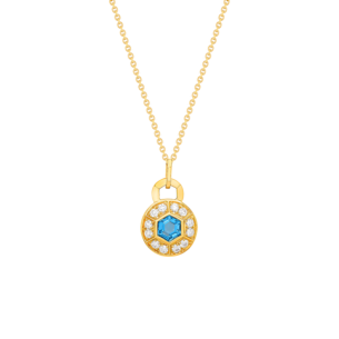 Kanzi Necklace In 18K Yellow Gold And Studded With Blue Topaz And Diamond