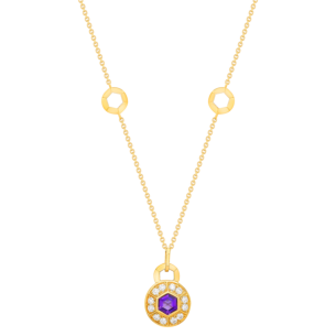 Kanzi Necklace In 18K Yellow Gold And Studded With Purple Amethyst And Diamond