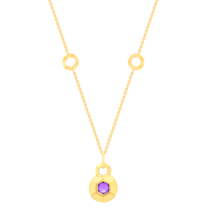 Kanzi Necklace In 18K Yellow Gold And Studded With Purple Amethyst And Diamond
