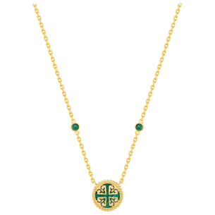 Lace Petite Yellow Gold Diamond Necklace with Malachite