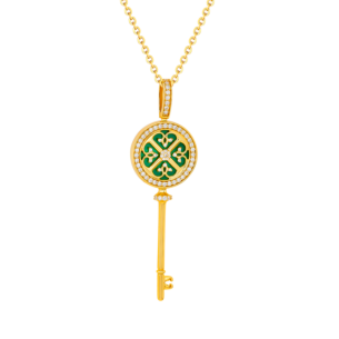 Lace Key 18k Yellow Gold Diamond and Malachite Necklace