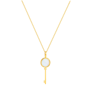 Lace Key 18k Yellow Gold Diamond and Mother of Pearl Necklace