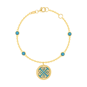 Lace Petite Yellow Gold Diamond Bracelet with Condensed Turquoise