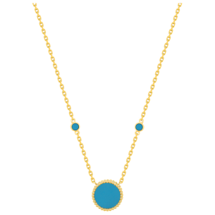 Lace Petite Yellow Gold Diamond Necklace with Condensed Turquoise 