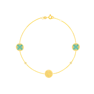 Lace Turquoise Stone Diamond Three Motifs Bracelet in 18K Yellow Hammered Gold