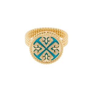Lace Turquoise Stone Diamond Ring in 18K Yellow Gold
