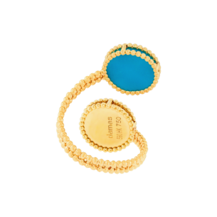 خاتم لايس مفتوح من الذهب الوردي عيار 18 قيراط بميداليتين مع حجر الفيروز والألماس