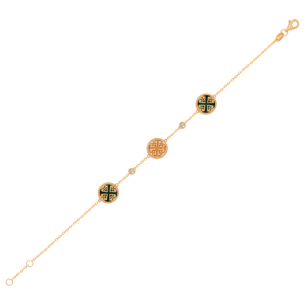 Lace Triple Medallion Bracelet in 18K Rose Gold With Malachite And Diamonds