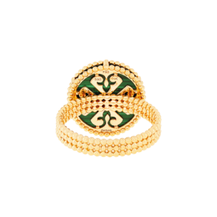 خاتم لايس من الذهب الوردي عيار 18 قيراط بميدالية واحدة مع حجر الملكيت والألماس