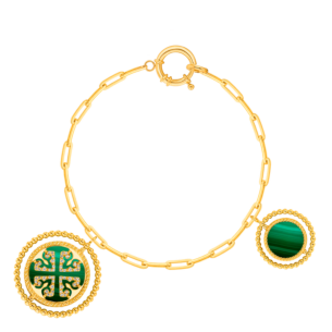 Lace Link Chain Two Malachite Charm and Round Clasp Closure 