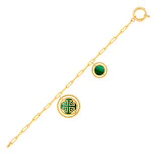 Lace Link Chain Two Malachite Charm and Round Clasp Closure 