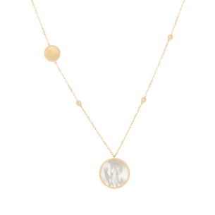 Lace White Mother of Pearl Diamond Necklace in 18K Yellow Gold
