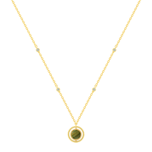 Lace Lustrous 18k Yellow Gold Necklace with Diamond and Mother of Pearl