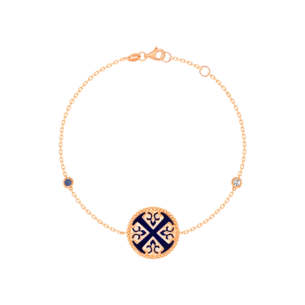 Lace Single Medallion Bracelet in 18K Rose Gold With Lapiz Lazuli and Blue Sapphire And Diamonds