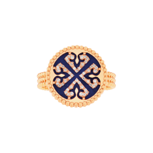 خاتم لايس من الذهب الوردي عيار 18 قيراط بميدالية واحدة مع حجر اللازورد والألماس
