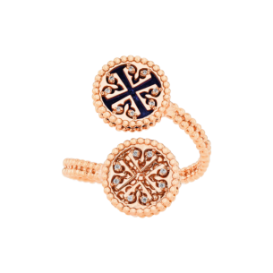 Lace Double Medallion Open Ring in 18K Rose Gold With Lapiz Lazuli And Diamonds