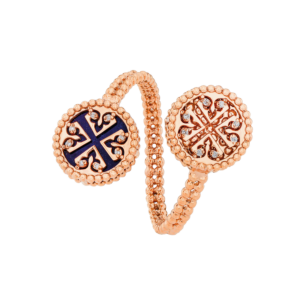 Lace Double Medallion Open Ring in 18K Rose Gold With Lapiz Lazuli And Diamonds