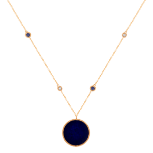 Lace Single Medallion Necklace in 18K Rose Gold With Lapiz Lazuli, Blue Sapphire And Diamonds
