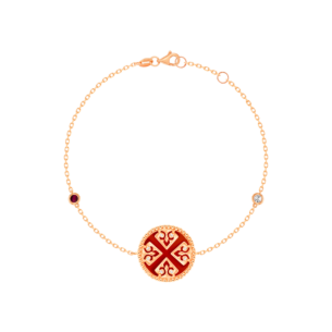 Lace Single Medallion Bracelet in 18K Rose Gold With Red Carnelian, Ruby And Diamonds