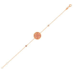 سوار لايس من الذهب الوردي عيار 18 قيراط بميدالية واحدة مع حجر الأوبال والزفير الوردي والألماس