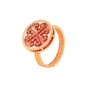 خاتم لايس من الذهب الوردي عيار 18 قيراط بميدالية واحدة مع  حجر الأوبال والألماس