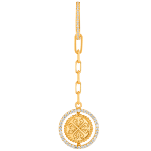 Lace Golden Charm Dangle Earrings in 18K Yellow Gold with a Spinning Medallion with Diamonds