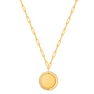 Lace Golden Charm Necklace in 18K Yellow Gold. A Spinning Pendant with Diamonds and Chunky Chain