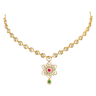 Legacy Diamond, Ruby & Emerald Necklace & Earring in 22K Gold