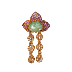 Legacy Diamond, Emerald & Tourmaline Necklace & Earring in 22K Gold
