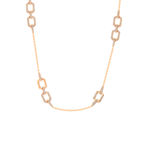 Links Long Necklace with singular & double motifs in 18K Rose Gold With Diamonds