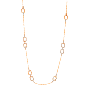 Links Long Necklace with singular & double motifs in 18K Rose Gold With Diamonds