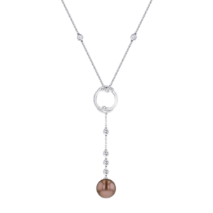 Orana Wave lavaliere Tahitian Pearl & Diamond necklace in 18K  gold