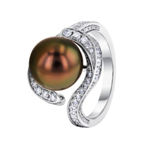 Orana Wave Tahitian Black pearl ring in 18K  gold 