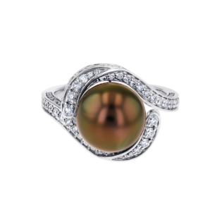 Orana Wave Tahitian Black pearl ring in 18K  gold 