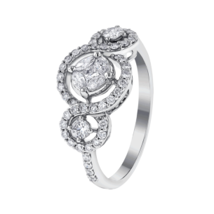 OSE  Ring in 18K White Gold Studded  with  Fancy cut and Round Diamonds