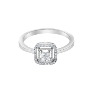 OneSixEight Flower Center Cushion Shape Diamond Ring 18K White Gold
